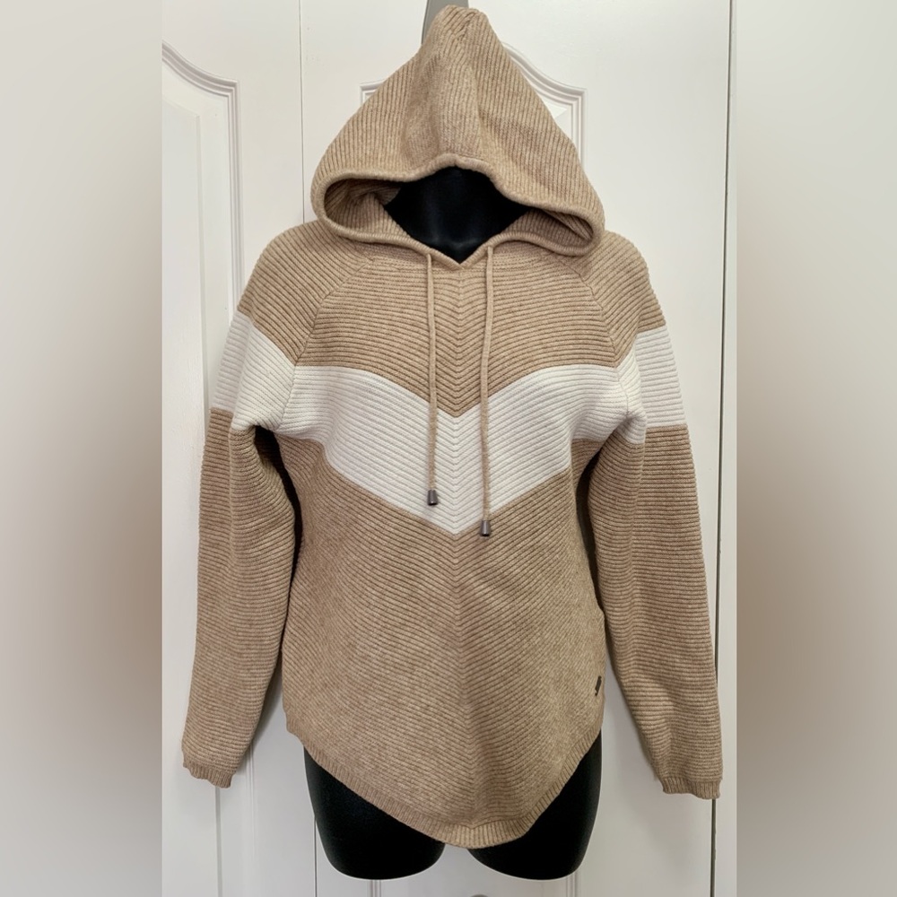 COLORI Tan & White Hooded Sweater XS
